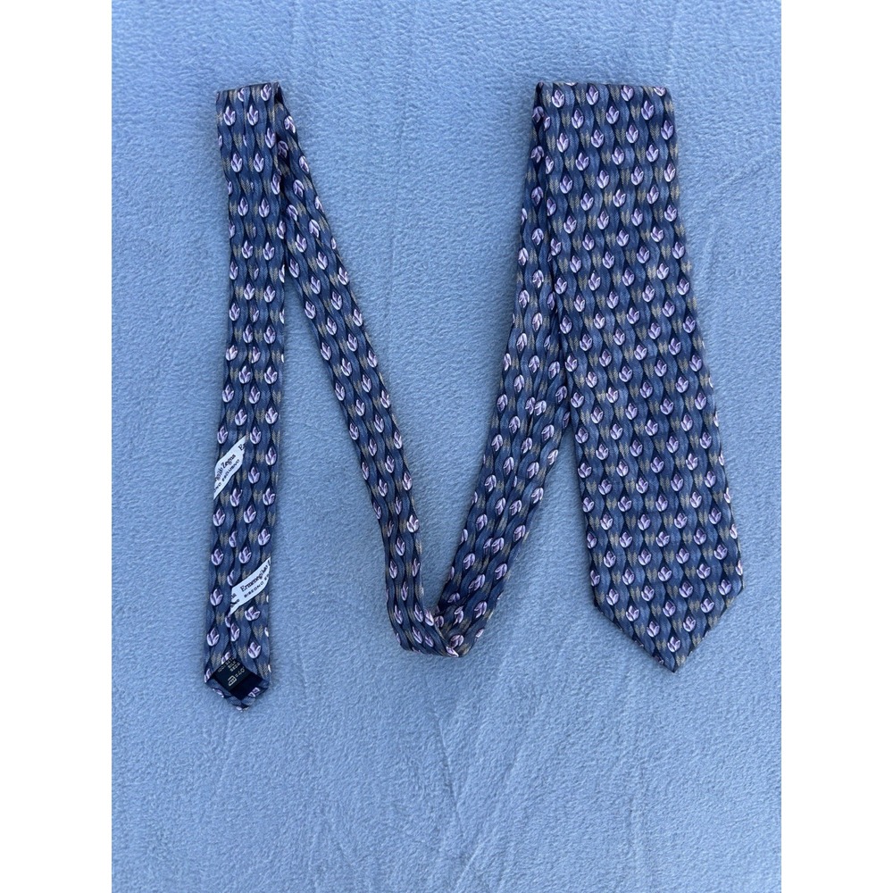 Ermenegildo Zegna Italy Silk Tie Blue Purple Gold Floral Pattern Necktie Classic